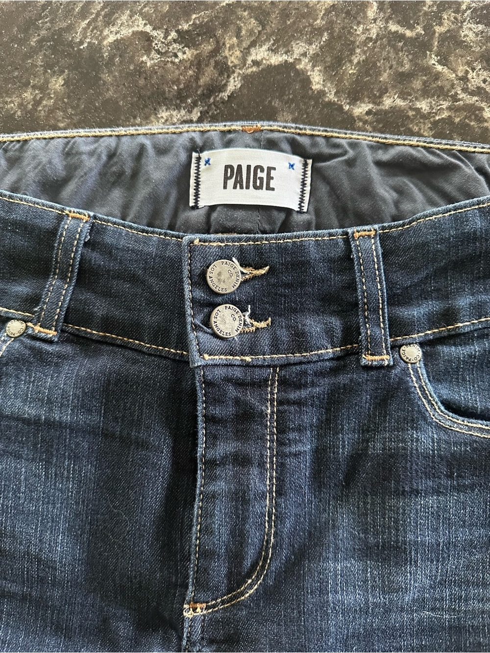 PAIGE Mid-Rise Dark Blue Denim Jeans